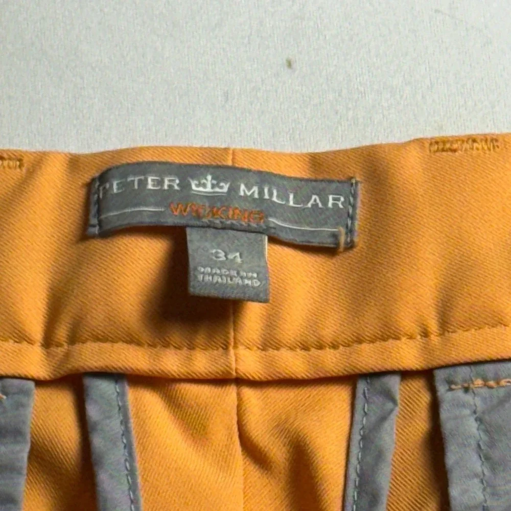 Peter Millar Wicking Walking Shorts Mens 34 Orange Flat Front Golf 9 Inseam-2325